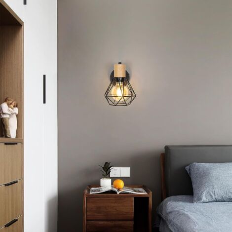 GOECO Applique Murale Intérieur Bois Vintage Lampe murale E27 Base Pour chambre à coucher, salon, couloir, entrée (Ampoule non incluse)