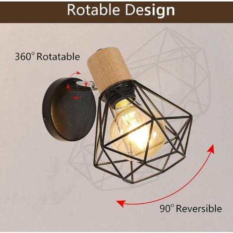 GOECO Applique Murale Intérieur Bois Vintage Lampe murale E27 Base Pour chambre à coucher, salon, couloir, entrée (Ampoule non incluse)