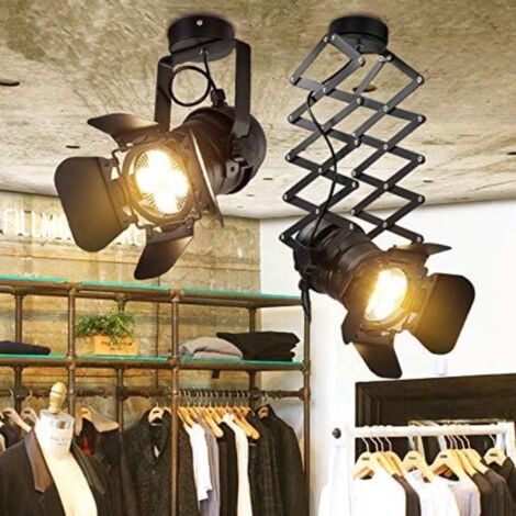 Plafonnier Industriel, E27 Métal Réglable Spot de Plafond Orientable Noir, Applique Plafond Interieur Vintage pour Salon Café Bar Restaurent Chambre Grande taille L31  W17  H35cm