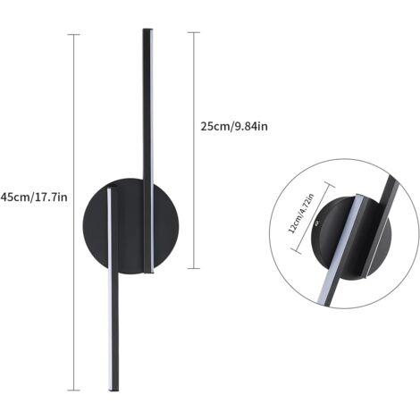 GOECO Applique Murale LED Intérieur Noir 45CM x 12CM, Aluminium Lampe Murale Moderne 16W, 3000K Lumière Chaude pour Salon Couloir Salle de Bain Escalier