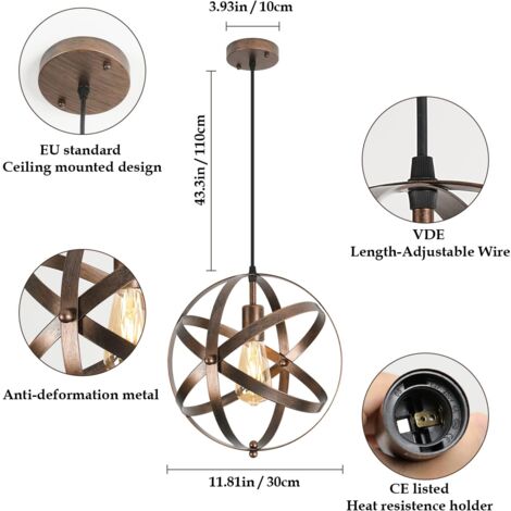 Suspension Luminaire Industrielle Lustre Industriel Suspension Lampe Abat-jour Lustre Avec Douille E27 Applique Cuisine Bar Table de Salle à manger Salon Chambre Loft Couloir Foyer Escalier Lustre