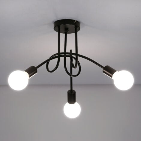 Luminaire Plafonnier industrielle, Lampes de Suspension en Fer Vintage E27 Lustre Noir 3-Lumières pour Salon Chambre Cuisine Restaurant, Diamètre 55 cm (Ampoule non incluse)