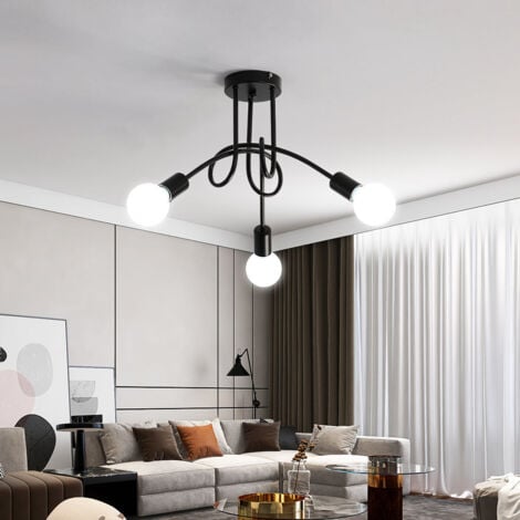 Luminaire Plafonnier industrielle, Lampes de Suspension en Fer Vintage E27 Lustre Noir 3-Lumières pour Salon Chambre Cuisine Restaurant, Diamètre 55 cm (Ampoule non incluse)