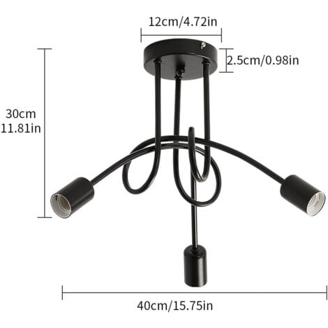 Luminaire Plafonnier industrielle, Lampes de Suspension en Fer Vintage E27 Lustre Noir 3-Lumières pour Salon Chambre Cuisine Restaurant, Diamètre 55 cm (Ampoule non incluse)