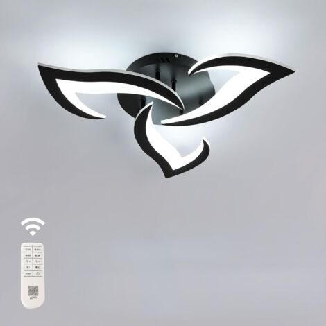 GOECO Plafonnier LED, 36W 3060LM Luminaire Plafonnier Moderne, Acrylique Lampe de Plafond LED 3 lumières pour Salon Chambre Cuisine Dia 58cm (Noir) Dimmable 3000K-6500K