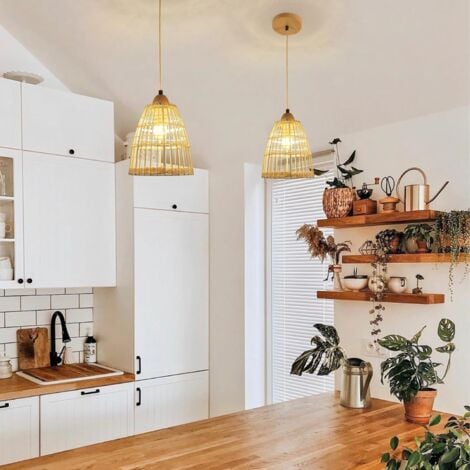 Suspension Boho Lustre Bambou Suspension Rotin 220V E27 Suspension