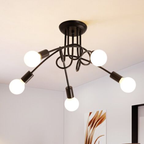Plafonnier Industriel, Edison 5-Lumières Metal Lustre, Rétro Plafond Éclairage, Noir Plafond Lampes, pour Salon Chambre Cuisine