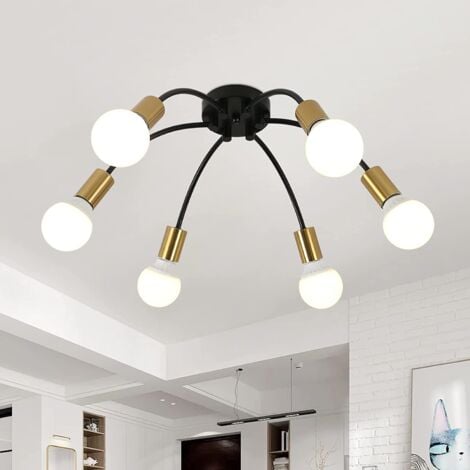 Luminaire Plafonnier industrielle, Lustre Moderne en Métal Noir, Lampe Suspension Vintage 6 Lumières E27 Base pour Salon Chambre Cuisine, Diamètre 55 cm (Sans ampoules)