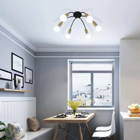 Luminaire Plafonnier industrielle, Lustre Moderne en Métal Noir, Lampe Suspension Vintage 6 Lumières E27 Base pour Salon Chambre Cuisine, Diamètre 55 cm (Sans ampoules)