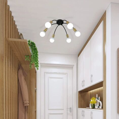Luminaire Plafonnier industrielle, Lustre Moderne en Métal Noir, Lampe Suspension Vintage 6 Lumières E27 Base pour Salon Chambre Cuisine, Diamètre 55 cm (Sans ampoules)