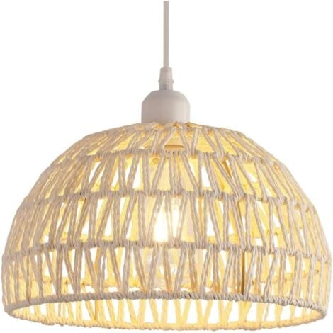GOECO Suspension Luminaire en Rotin Moderne Lustre Abat-jour en Rotin Naturel Lampe Suspendue Hauteur Réglable E27 Suspension pour Cuisine Chambre Salon Café (Blanc)