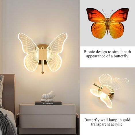 Veilleuses à brancher, applique murale LED papillon colorée avec