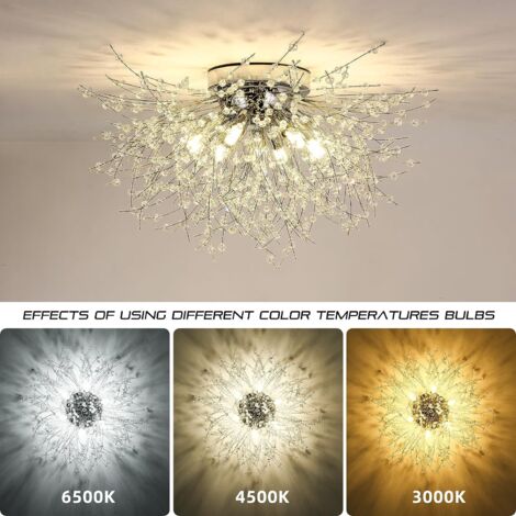 Plafonnier LED Lustre en Cristal Moderne K9 Cristal Suspension Plafonnier Température de couleur réglable 3000K/4500K/6500K 6 G9 Lampe de Plafond Argenté