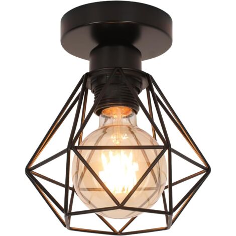 Plafonnier Industriel E27, Luminaire Métal Cage Vintage, Suspension éclairage Plafond Noir pour Cuisine Chambre Salon Couloir Café Bar