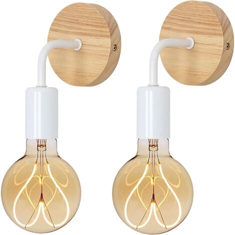 Applique Murale Interieur Industrielle 2 Pcs, Lampe Murale Vintage Bois, E27 Luminaire Applique Interieur pour Chambre Salon Couloir (Ampoules Non Comprises)