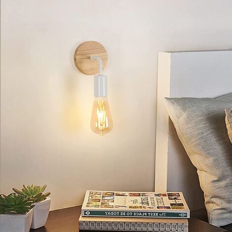 Applique Murale Interieur Industrielle 2 Pcs, Lampe Murale Vintage Bois, E27 Luminaire Applique Interieur pour Chambre Salon Couloir (Ampoules Non Comprises)