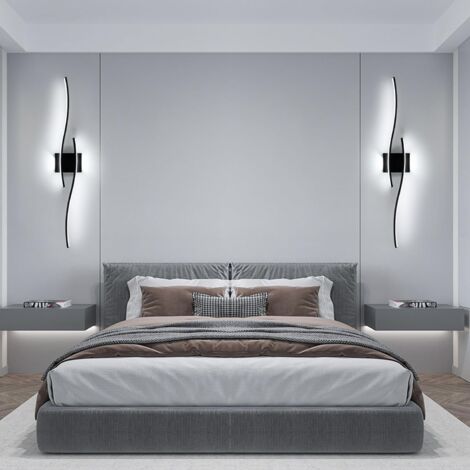 GOECO Applique Murale Intérieure LED, 27W 3000LM Lignes Simples Lampe Murale Moderne, Lumière Blanche Froide 6500K, Iuminaire Mural Interieur Noir pour Chambre, Salon, Alle à manger, Couloir, Escalier