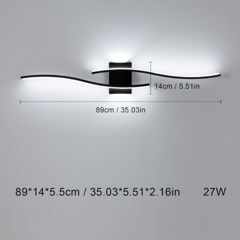GOECO Applique Murale Intérieure LED, 27W 3000LM Lignes Simples Lampe Murale Moderne, Lumière Blanche Froide 6500K, Iuminaire Mural Interieur Noir pour Chambre, Salon, Alle à manger, Couloir, Escalier