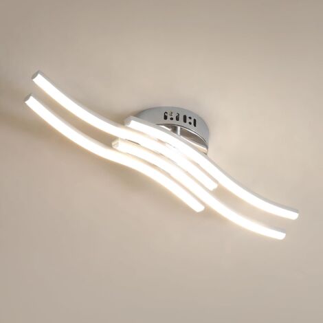 Goeco – Plafonnier LED ondulé 4 tubes – Lumière neutre 4000K 2300LM – Métal argenté 24W – Dimensions 52x14x7cm – Pour chambre, cuisine, salle de bain
