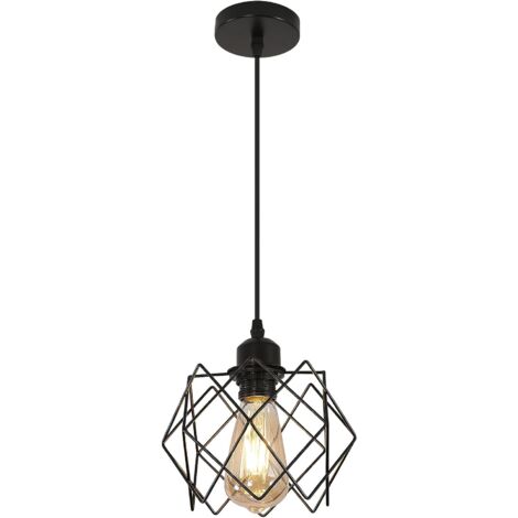 Suspension Luminaire Industrielle, Lustre Plafonnier Abat-jour en Métal en Forme de Cage Noir, Vintage Éclairage de Plafond pour Salle à Manger Salon Cuisine Chambre Bar (Sans Ampoule)