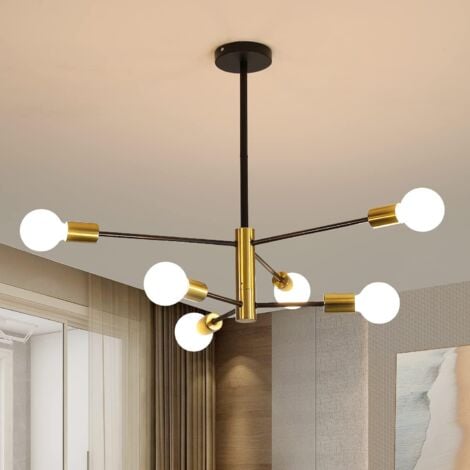 GOECO Suspension Luminaire LED, Lustre industriel rétro noirs E27, Plafonnier à angle réglable à 180 °, Lumières vintage pour salon cuisine chambre salle à manger (Ampoule Non Incluse) 6-Lumières E27