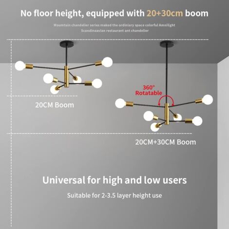 GOECO Suspension Luminaire LED, Lustre industriel rétro noirs E27, Plafonnier à angle réglable à 180 °, Lumières vintage pour salon cuisine chambre salle à manger (Ampoule Non Incluse) 6-Lumières E27