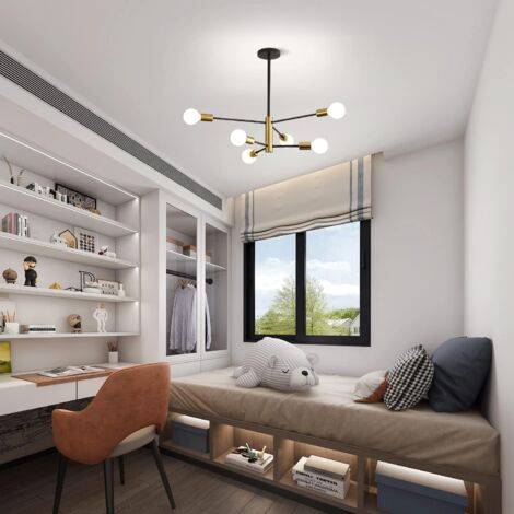 GOECO Suspension Luminaire LED, Lustre industriel rétro noirs E27, Plafonnier à angle réglable à 180 °, Lumières vintage pour salon cuisine chambre salle à manger (Ampoule Non Incluse) 6-Lumières E27