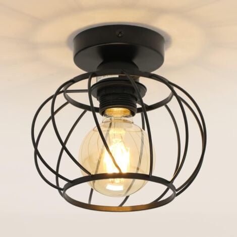 Plafonnier Industriel et Vintage E27 Base Cage Lampe de Plafond Pour Cuisine Salle à Manger Chambre Couloir Entrée Balcon Noir (Ampoule non incluse)