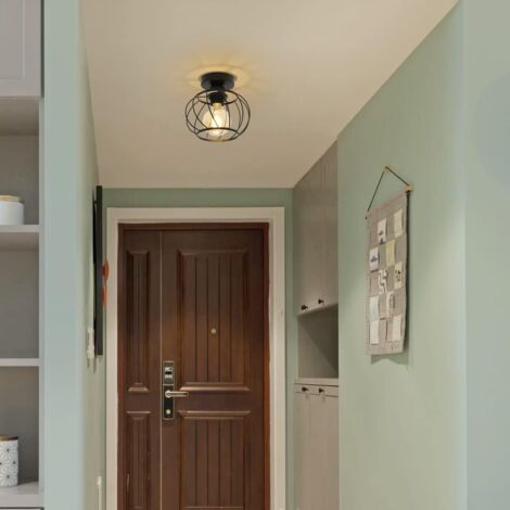 Plafonnier Industriel et Vintage E27 Base Cage Lampe de Plafond Pour Cuisine Salle à Manger Chambre Couloir Entrée Balcon Noir (Ampoule non incluse)