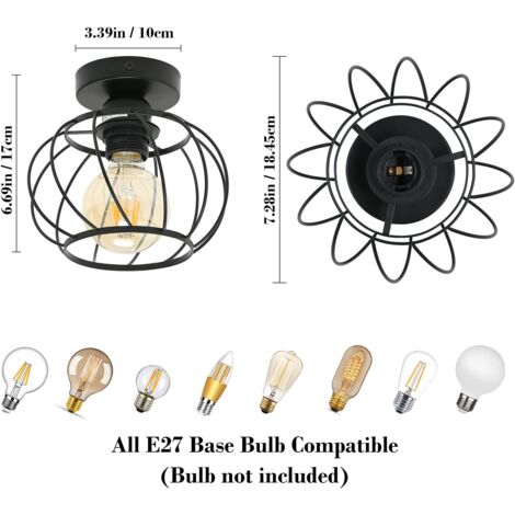 Plafonnier Industriel et Vintage E27 Base Cage Lampe de Plafond Pour Cuisine Salle à Manger Chambre Couloir Entrée Balcon Noir (Ampoule non incluse)