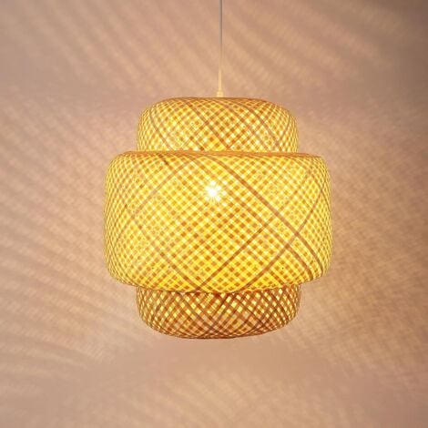 Suspension Bambou Naturel, E27 Lampe Suspension Rotin Luminaire Plafonnier Bambou sans Ampoule, Abat Jour Bambou pour Cuisine île Salle à Manger Salon Porche