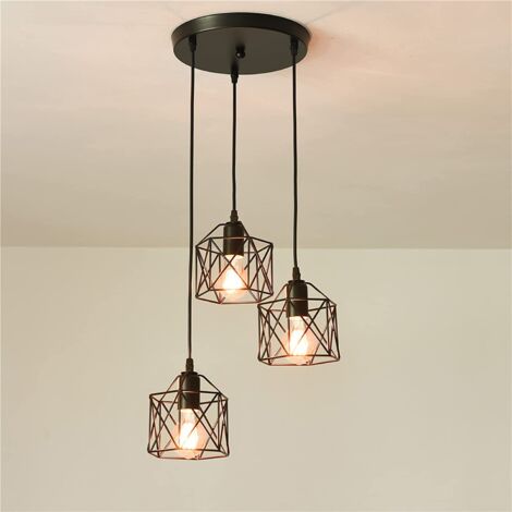 Goeco – Suspension luminaire industrielle 3 lumières E27 – Câble réglable 120 cm – Métal noir – Style rétro pour cuisines et restaurants