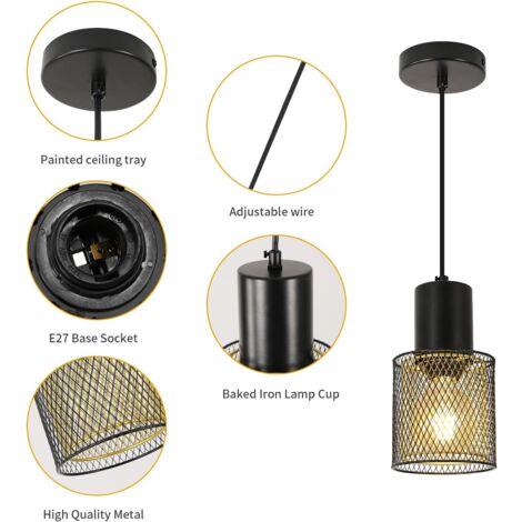 Lampe Suspension Industrielle, Luminaire Plafonnier Vintage E27, Lustre Industriel Réglable fer Double Couche pour Chambre Salle à Manger Cuisine Salon Bar