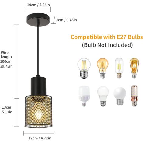 Lampe Suspension Industrielle, Luminaire Plafonnier Vintage E27, Lustre Industriel Réglable fer Double Couche pour Chambre Salle à Manger Cuisine Salon Bar