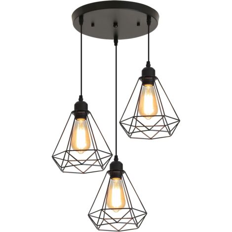 Goeco – Suspension industrielle en métal noir – Abat-jour cage géométrique – E27 – Hauteur 25 cm – Câble réglable 100 cm – Puissance 60W max