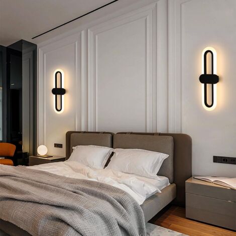 Applique Murale Intérieure, 18W 2000LM Applique LED Moderne 3000K Lumière Blanc Chaud, Lampe Murale Noir en Acrylique pour Salon, Chambre, Couloir, 40CM