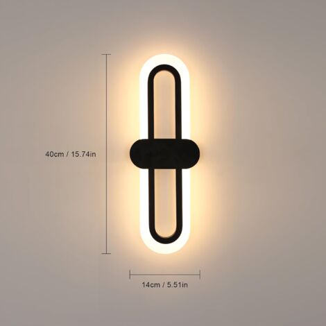 Applique Murale Intérieure, 18W 2000LM Applique LED Moderne 3000K Lumière Blanc Chaud, Lampe Murale Noir en Acrylique pour Salon, Chambre, Couloir, 40CM