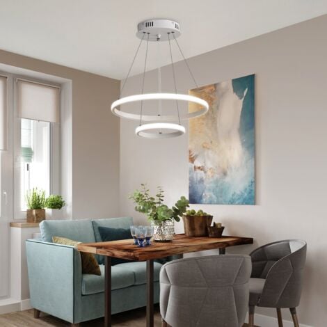 GOECO Lustre Suspendu LED Moderne -22W 2 Anneaux Blanc 4000K,  Diamètre 40cm, Lampe de Plafond éclairage intérieur de la chambre à coucher du salon （Blanc）
