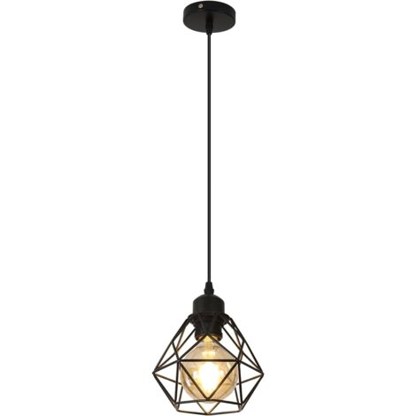Lustre Industriel Vintage à Cage Métal Noir - Suspension E27 Réglable - Salon, Cuisine, Chambre