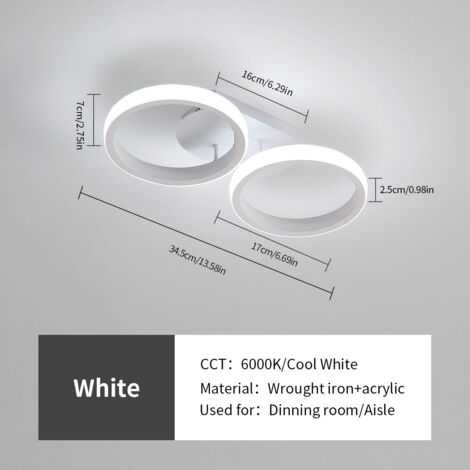 Plafonnier LED, Lampe de Plafond 2 Anneaux 22W 1650LM, Lampe LED Rond Moderne pour Cuisine Salon Couloir Chambre Salle de Bain, Blanc Froid ,6000K