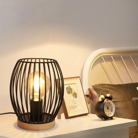 Lampe de Table Metal Noir E27 Cage, 21cm de Haut Lampe de Bureau, Lampe de Chevet Intérieur Design Décorative avec Interrupteur à Boutons pour Fête-Cadeau, Chambre, Salon(Pas d'ampoule)