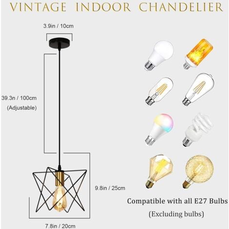 Suspension Luminaire Industriel, Plafonnier Vintage Forme Noir Rétro en M, Lustre Lampe Métal Lustre Industriel pour Salon Salle à Chambre Salle à Manger Salle à Manger Restaurant Bar
