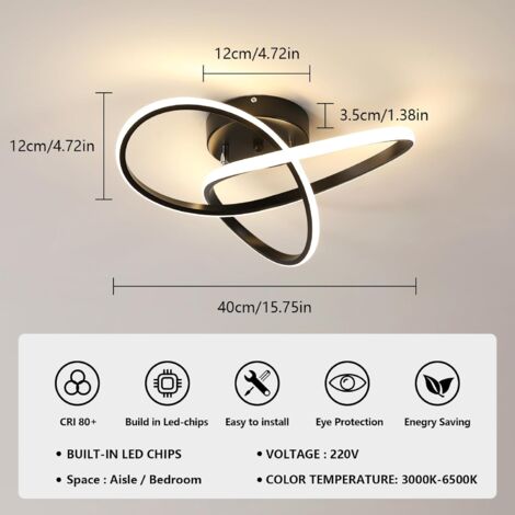 Plafonnier LED Dimmable Moderne, 36W 4050LM Luminaire Plafonnier LED avec Télécommande 3000K-6500K, Plafonnier LED pour Chambre Salon, Nior, 40cm