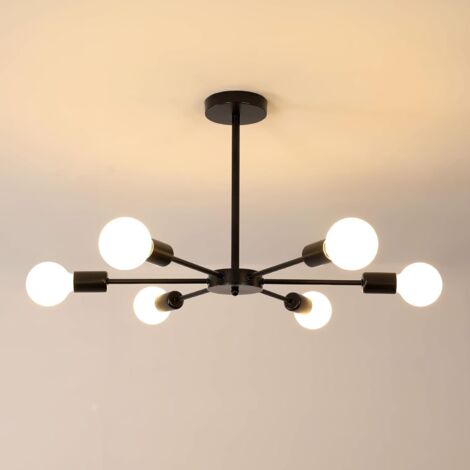 Lustre Industriel, Plafonnier Vintage E27, Luminaire Plafonnier Modernes en Métal Noir pour Chambre, Salon, Cuisine, Couloir, 6 Lumières (Ampoule non Incluse) Diamètre 59CM