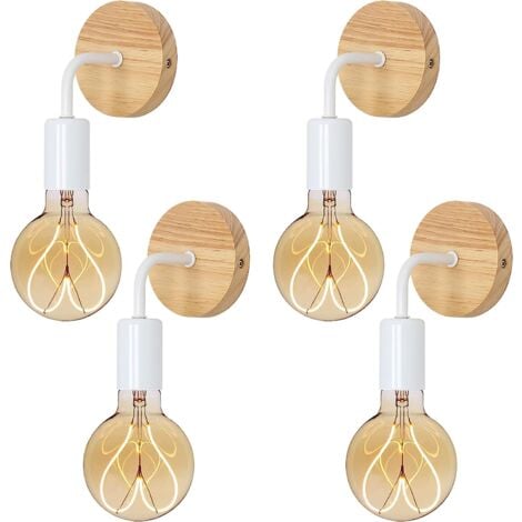 GOECO Applique Murale Interieur Industrielle 4 pièces,Blanc Lampe Murale en Bois Métal, Appliques Wall Decoration Murale Rétro pour Salon, Chambre à Coucher  (Blanc)