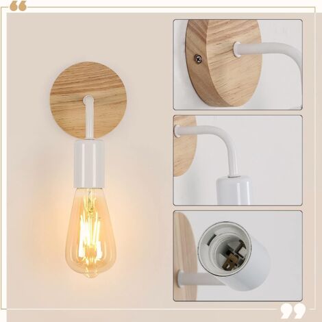 GOECO Applique Murale Interieur Industrielle 4 pièces,Blanc Lampe Murale en Bois Métal, Appliques Wall Decoration Murale Rétro pour Salon, Chambre à Coucher  (Blanc)