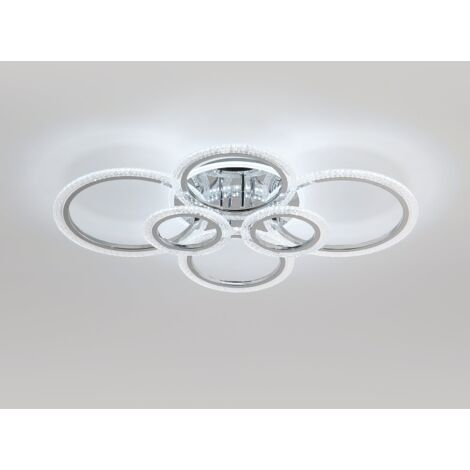 Goeco – Plafonnier LED 92W 9200Lm dimmable – 6 anneaux – lumière froide 6500K – acrylique et métal – pour salon, chambre, cuisine