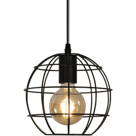 Suspension Luminaire Industrielle, Rétro Lustre Suspension, Métal Abat-jour en Forme de Cage Lustre Luminaire, pour Salon, Chambre, Cuisine, Restaurant, E27, Noir