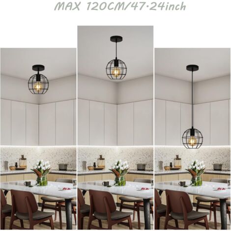 Suspension Luminaire Industrielle, Rétro Lustre Suspension, Métal Abat-jour en Forme de Cage Lustre Luminaire, pour Salon, Chambre, Cuisine, Restaurant, E27, Noir