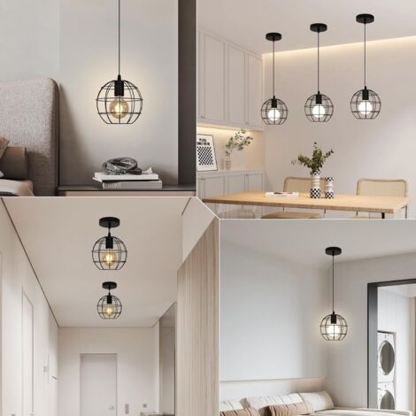 Suspension Luminaire Industrielle, Rétro Lustre Suspension, Métal Abat-jour en Forme de Cage Lustre Luminaire, pour Salon, Chambre, Cuisine, Restaurant, E27, Noir
